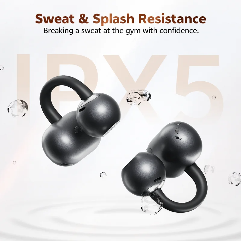 CT06 Clip On Earbuds Open Ear Wireless Bluetooth 6.0 Headphones with 4 Mic 35H Earbuds Comfortable for Running