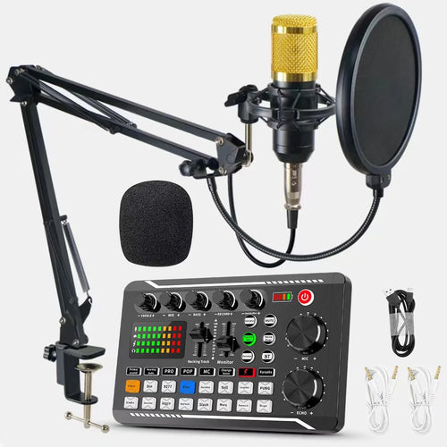 Kit de microphone à bras articulé et carte son F998 pour enregistrement, karaoké, podcast en direct et studio, microphone professionnel pour téléphone
