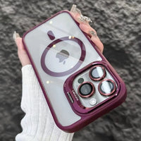 Luxury Magnetic Metal Lens Bumper Protection Case For iPhone 17 16 15 14 13 12 11 Pro Max Funda Wireless Charge Hard Clear Cover